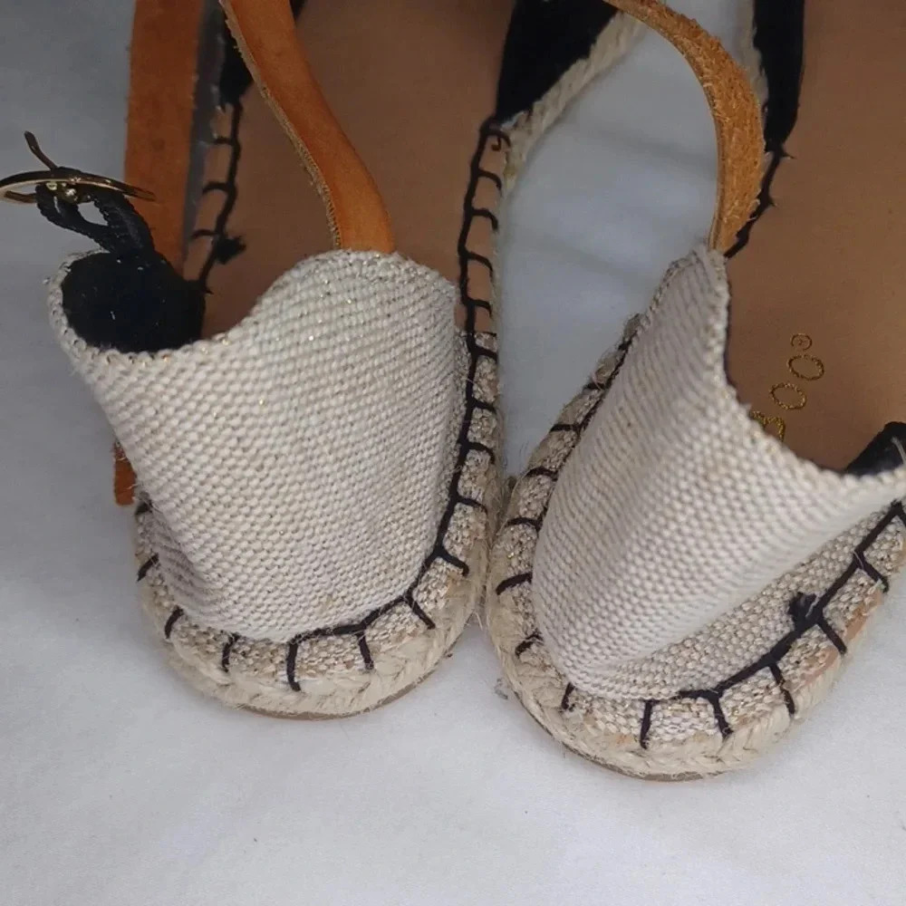 Bamboo black rattan espadrille boho casual chic sandals - Picture 6 of 7